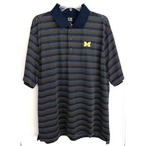 Michigan Wolverines Shirt Mens XL‎ Navy Maize Striped NCAA Football Cutter Buck